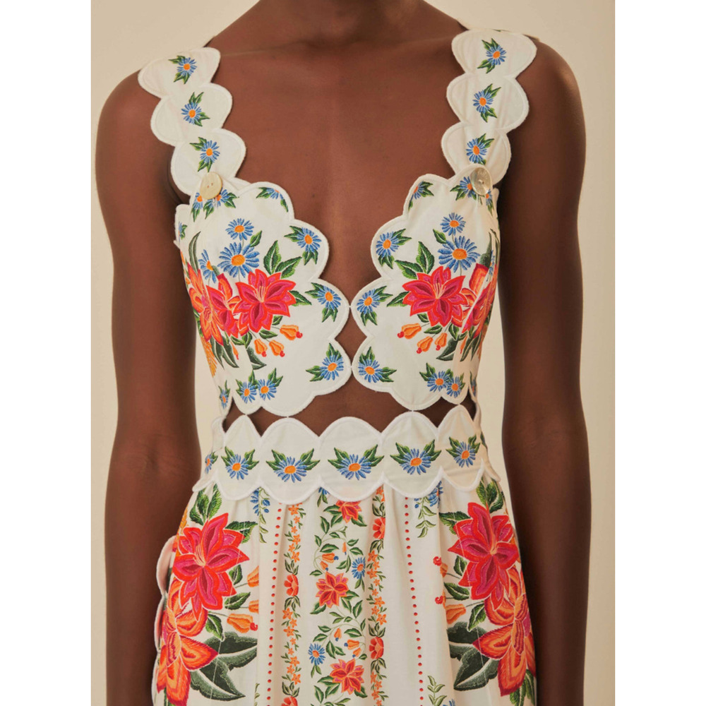 Farm Rio NEW Bloom Garden Off White Midi Dress, Med - Picture 4 of 14